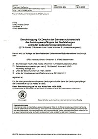 Nachweis Steuerschuldnerschaft <br />Bauleistungen